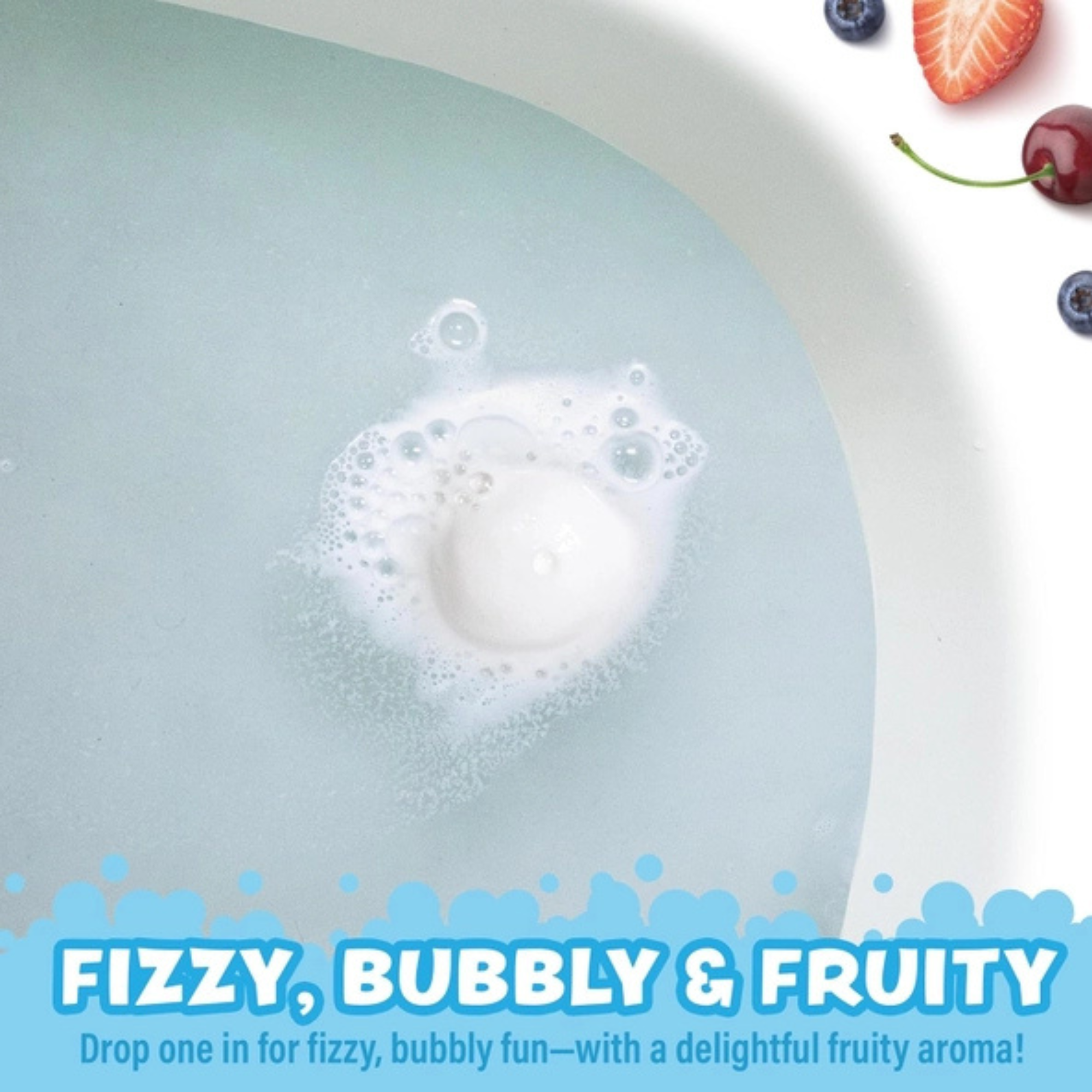 Tub Works Fruity Fizzers Bubbling Bath Bombs For Kids, Variety 12 Pack | Dye-Free & Naturally-Derived