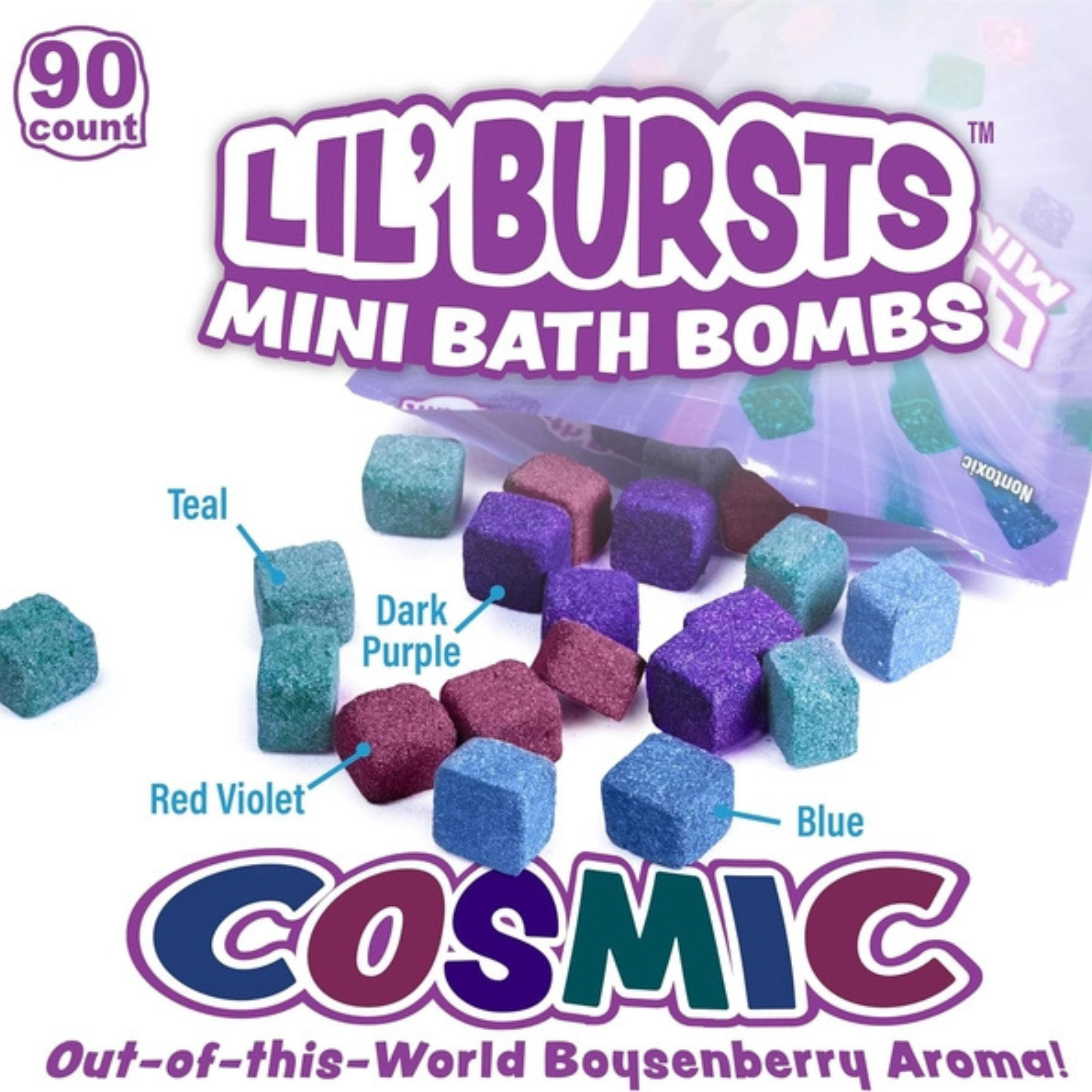 Tub Works Lil' Bursts Mini Bath Bombs For Kids, 90 Count - Cosmic