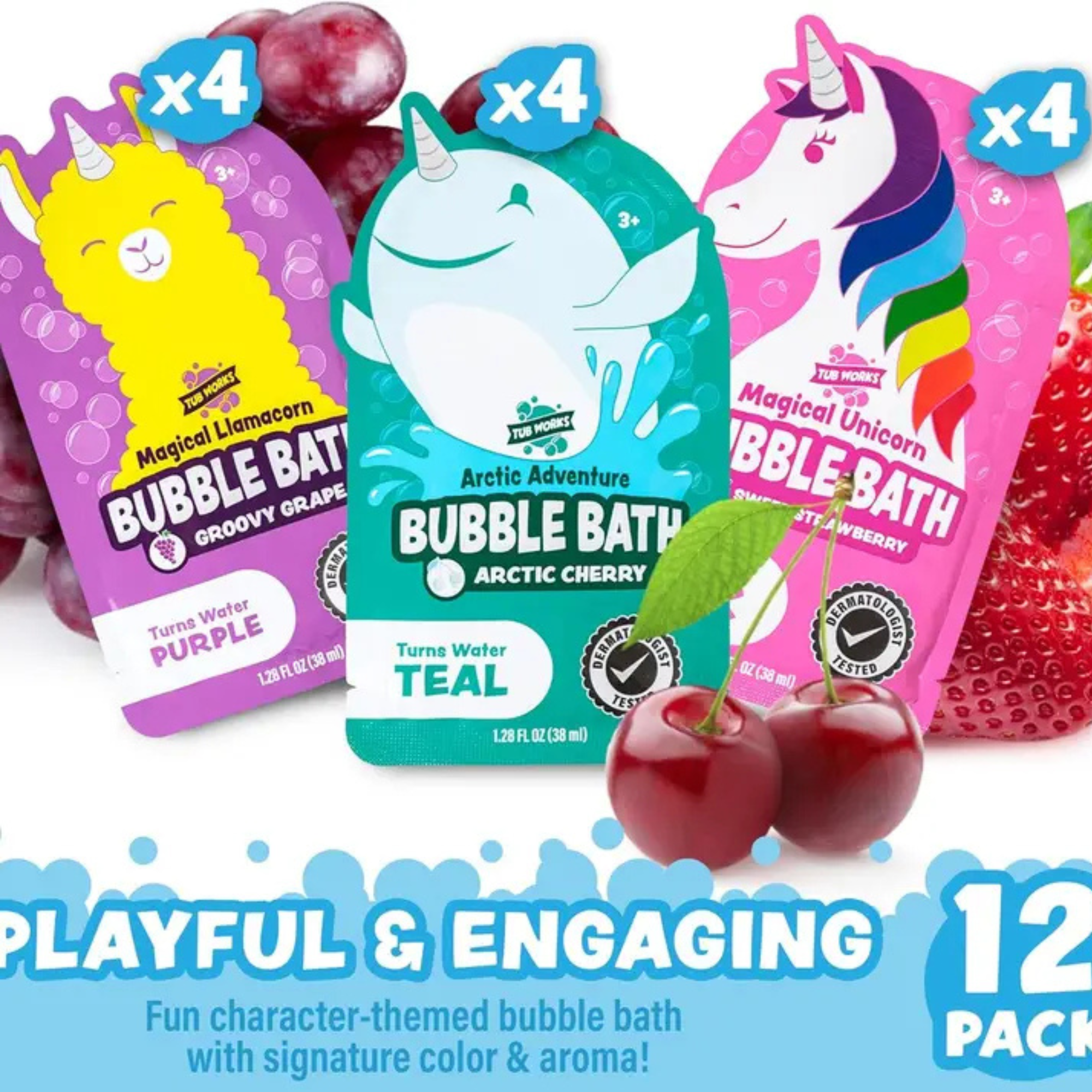 Tub Works® Magical Kids Bubble Bath, Variety 12 Pack | Pink, Purple & Teal Bath Colors