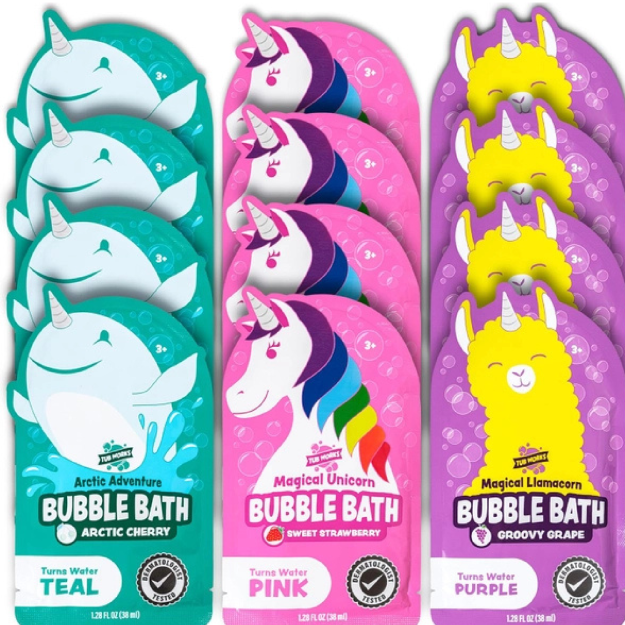 Tub Works® Magical Kids Bubble Bath, Variety 12 Pack | Pink, Purple & Teal Bath Colors