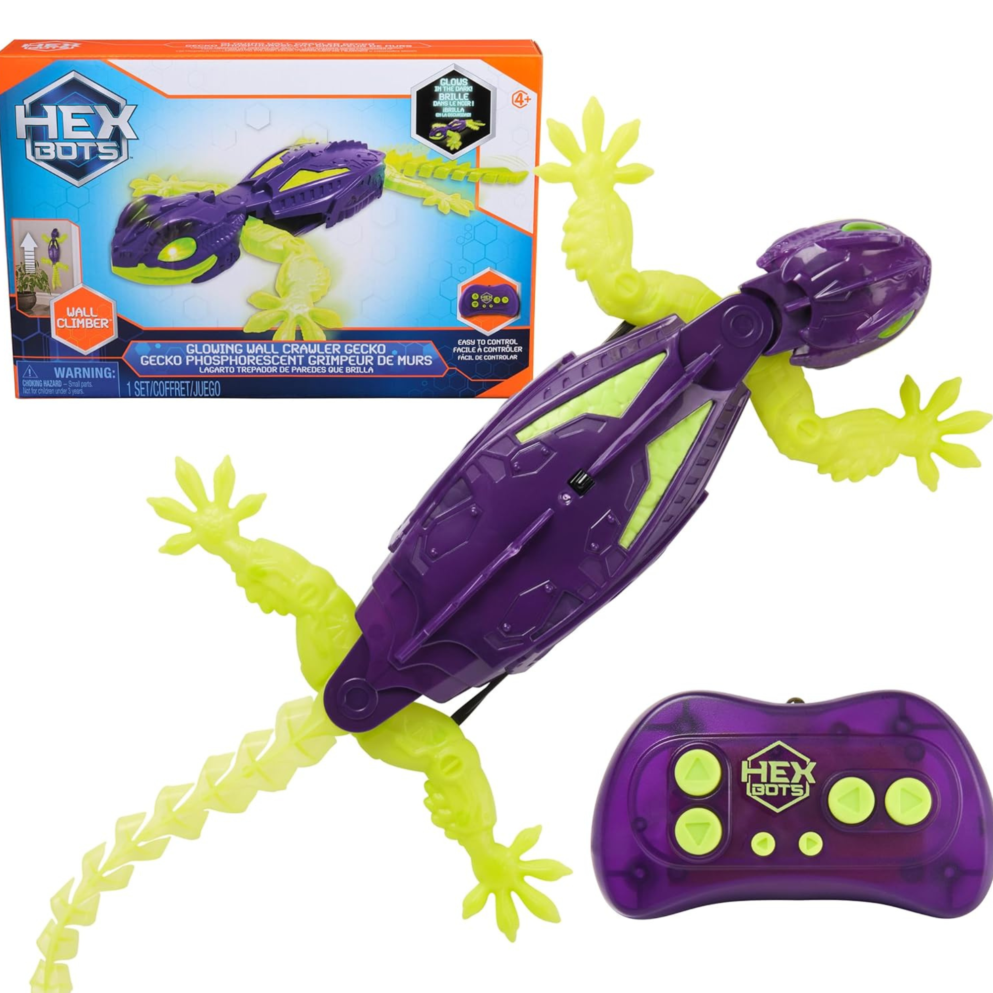 HEX Bots Glow-in-the-Dark Gecko with Official Wall Climber Technology, Rechargeable Remote Control Robot Kids Toys, Prank Toys for Boys & Girls Ages 4 & Up