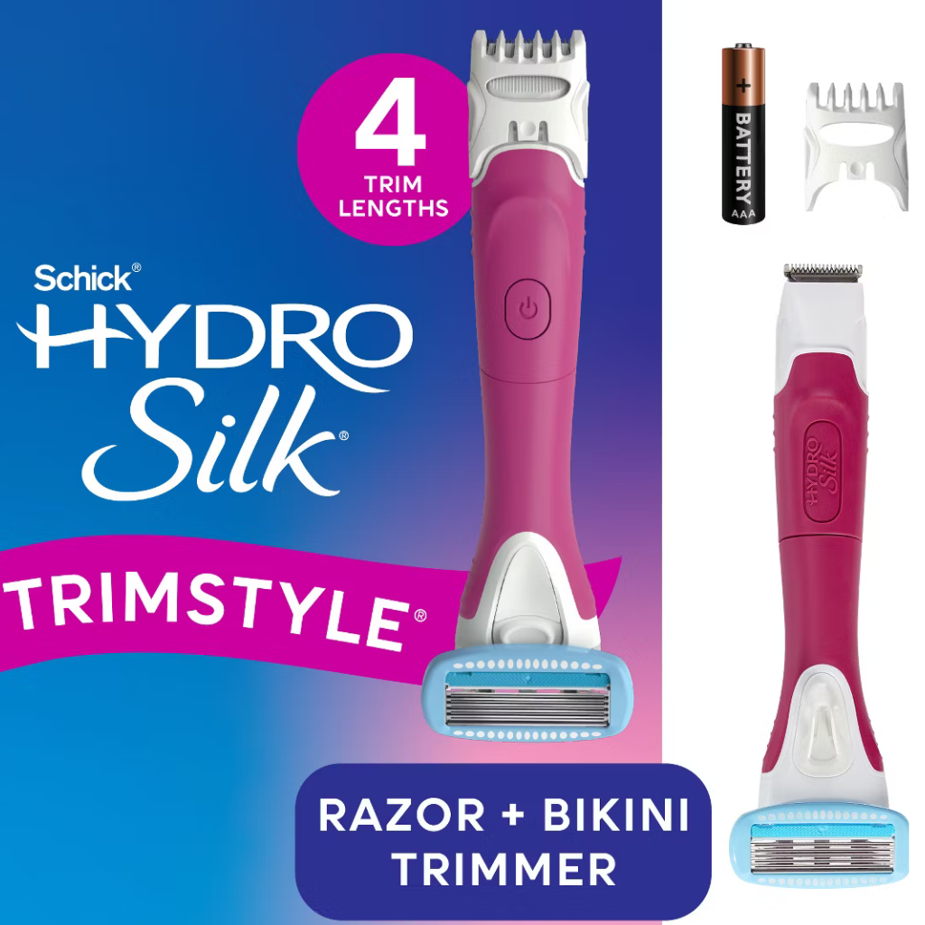 Schick Hydro Silk TrimStyle Women’s Razor with Bikini Trimmer – 5 Blade Razor & Battery Powered Trimmer, 1 Handle + 1 Refill