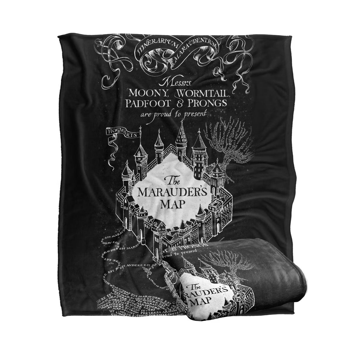 Harry Potter Black & White Map Silky Touch Throw Blanket – 50" x 60"
