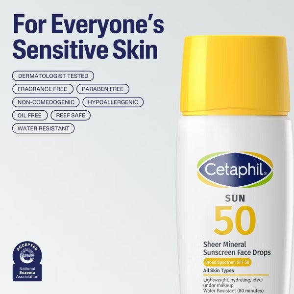 Cetaphil Sheer Mineral Face Sunscreen Moisturizer Drops Reef Safe - SPF 50 - Travel Size - 1.7 fl oz