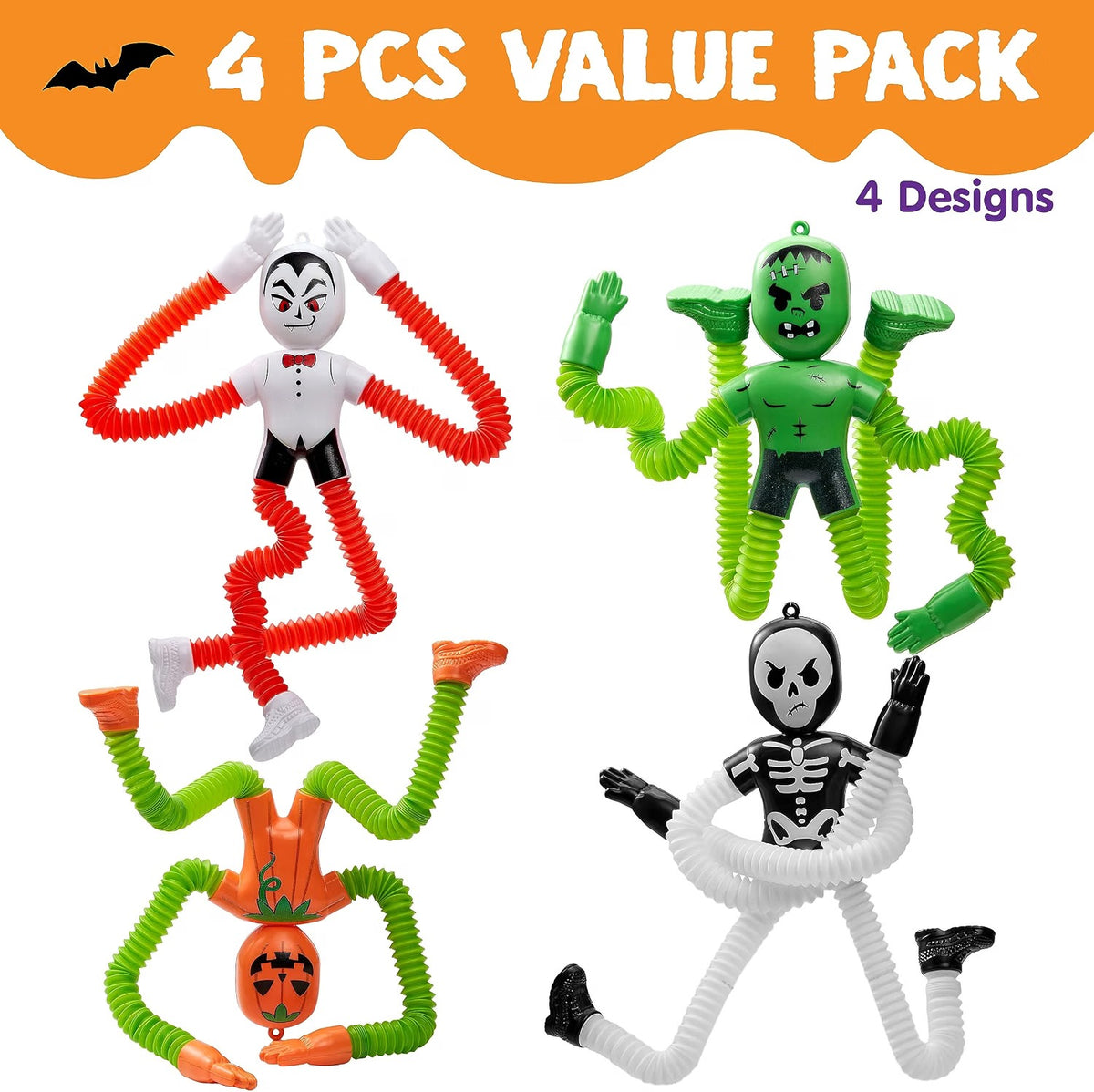 JOYIN 4-Piece Halloween Sensory Stretchy Pop Tube Toys
