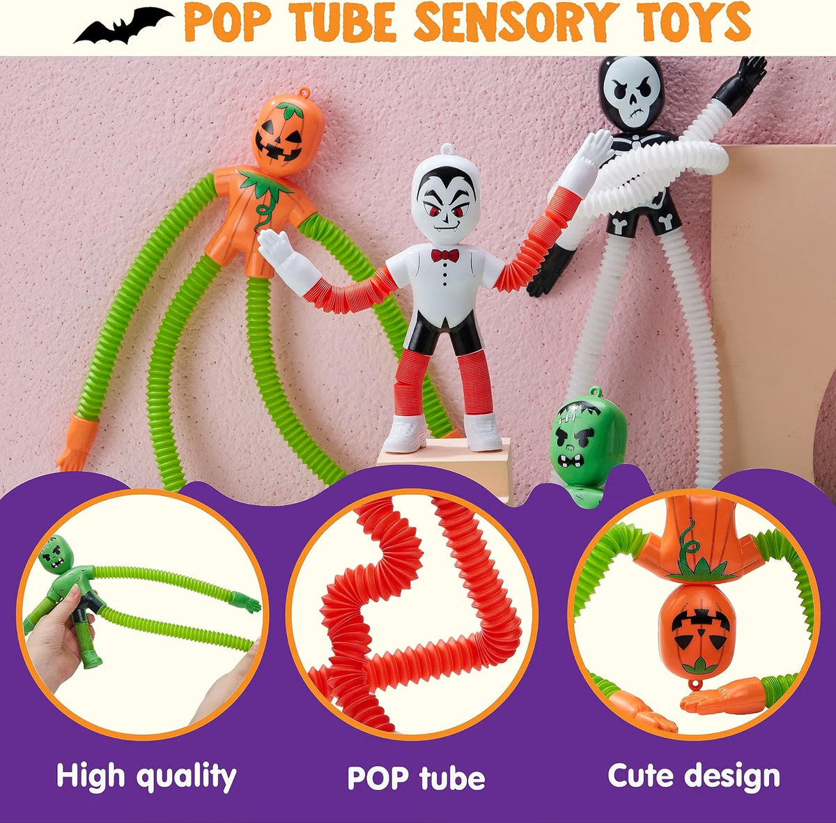 JOYIN 4-Piece Halloween Sensory Stretchy Pop Tube Toys