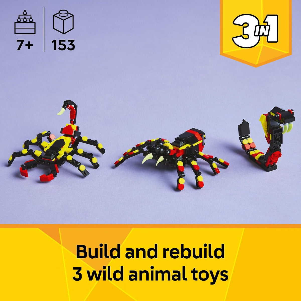 LEGO Creator 3 in 1 Wild Animals Surprising Spider Toy 31159 - Spider, Scorpion or Snake Building Set, Ages 7+