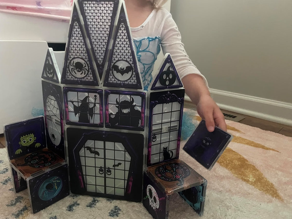 CreateOn Crayola Halloween Glow Magnetic Haunted House Tiles, 28-Piece Set