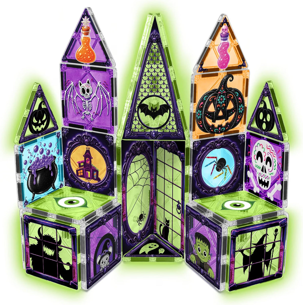 CreateOn Crayola Halloween Glow Magnetic Haunted House Tiles, 28-Piece Set