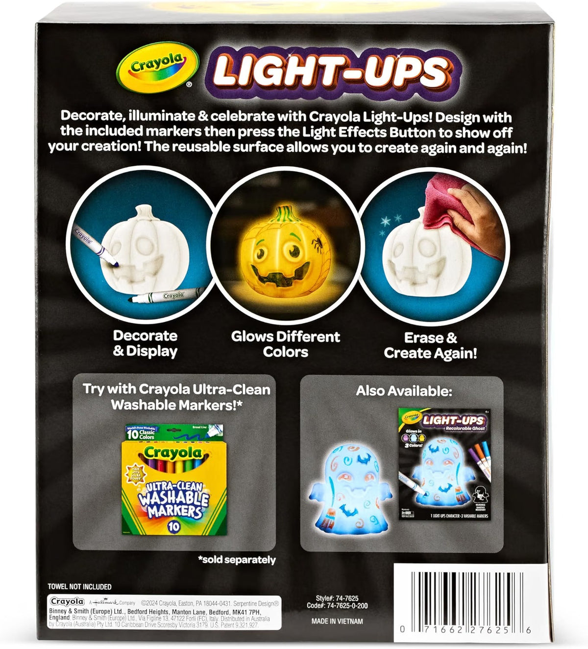 Crayola Light-Ups - Jack-O-Lantern, Reusable Light Up Pumpkin Toy, Halloween Craft, Cute Glow in The Dark Decor & Night Light, Halloween Toy, Ages 4, 5, 6