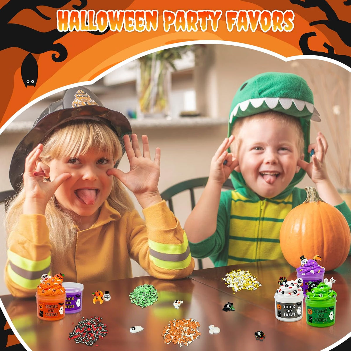 Halloween Slime Kit Toys for Kids 4-12 PCS, Non Candy Treats Party Favors