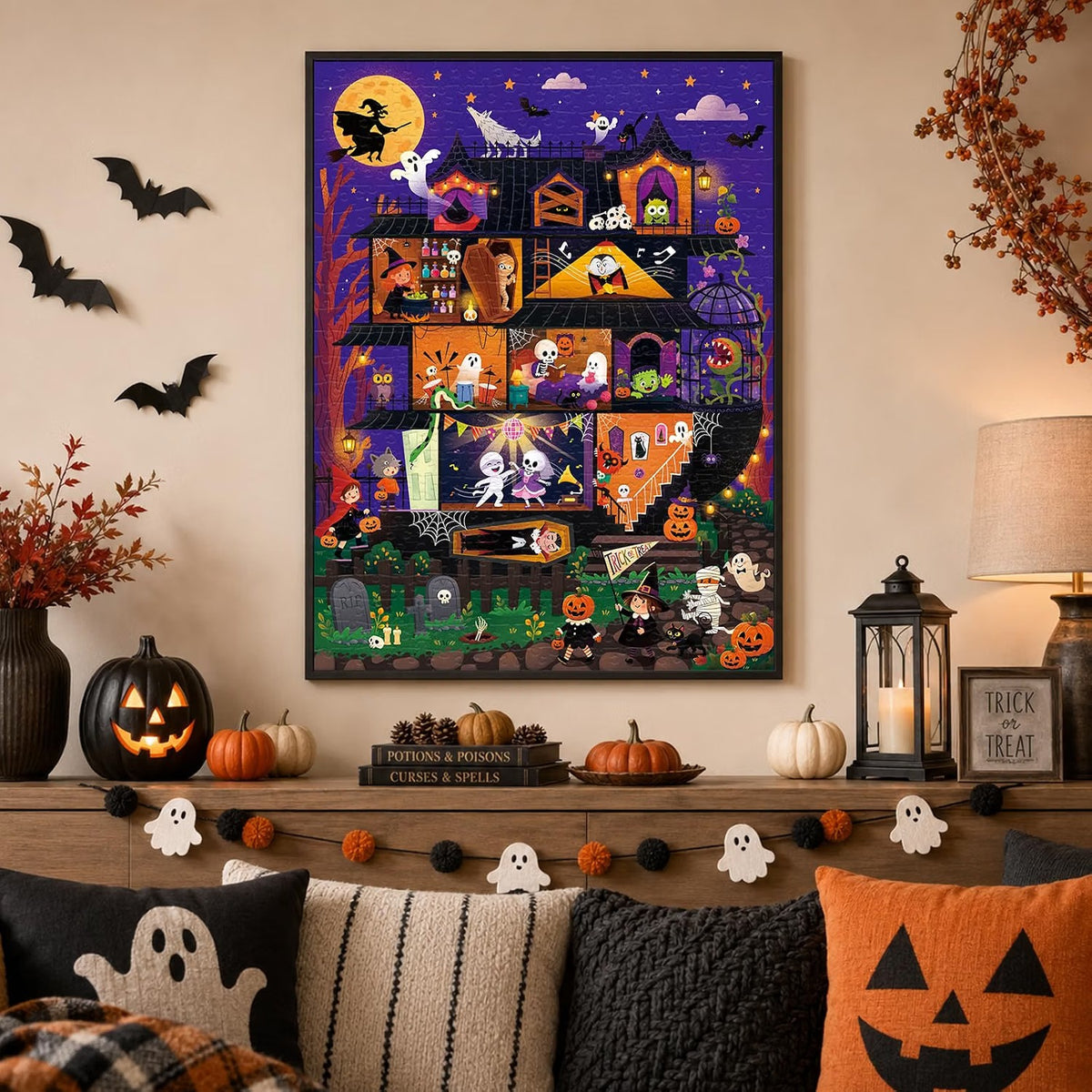 500 Piece Halloween Jigsaw Puzzle for Adults, Trick or Treat Haunted House, 24 x 18 Inch