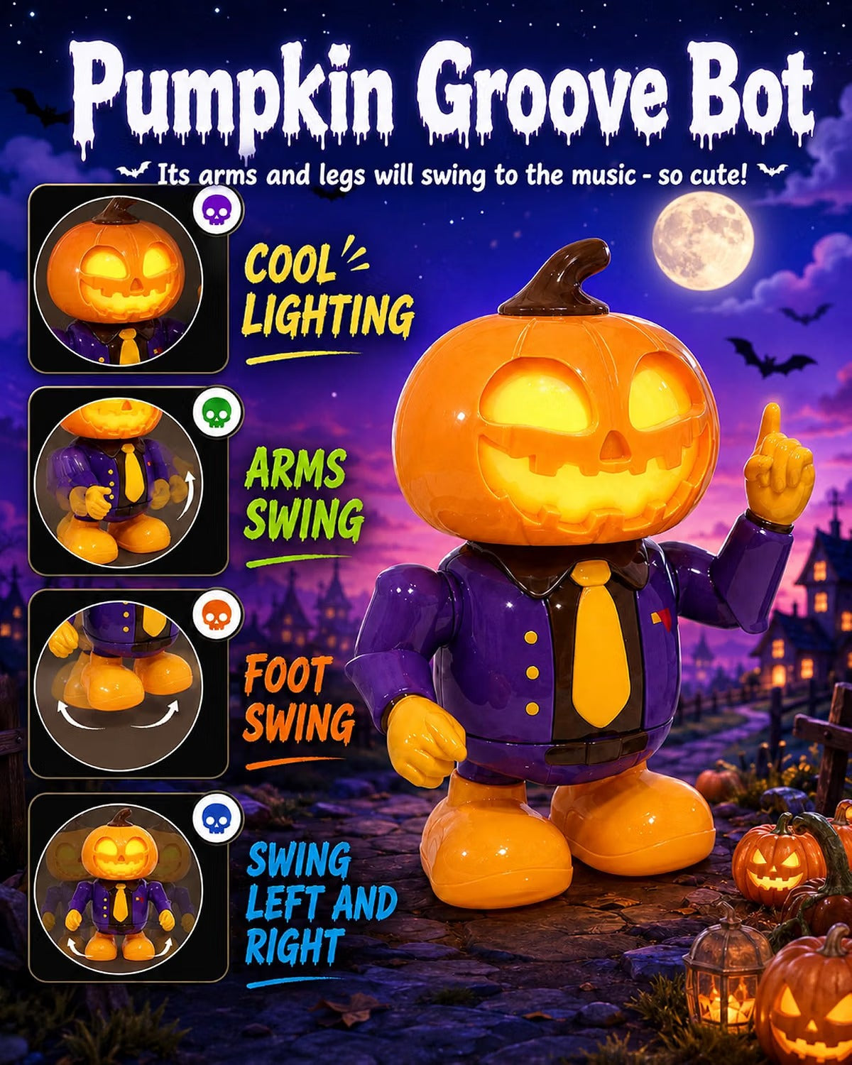 Halloween Animated Pumpkin Dancing Robot Toy, Ages 3+