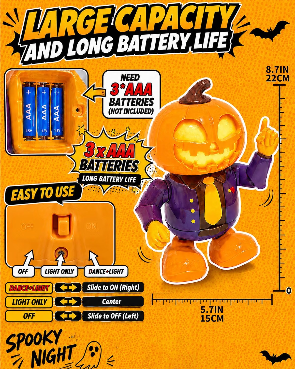 Halloween Animated Pumpkin Dancing Robot Toy, Ages 3+