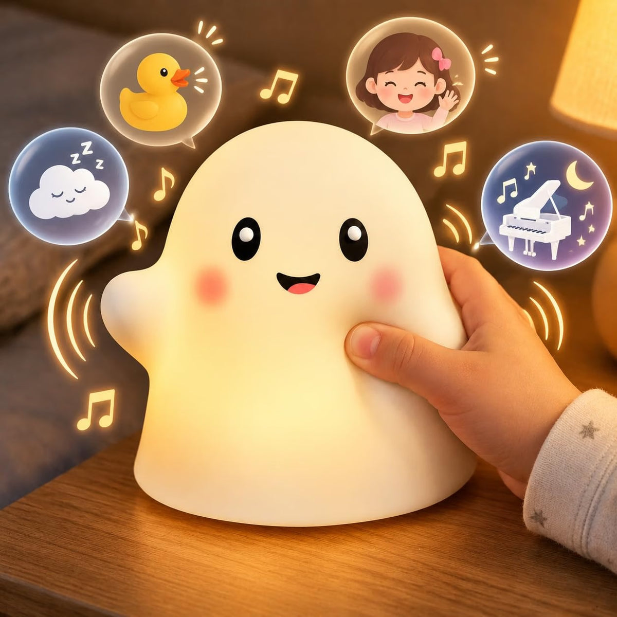 Cute Ghost Night Light for Kids, Interactive Toy Ghost with Music