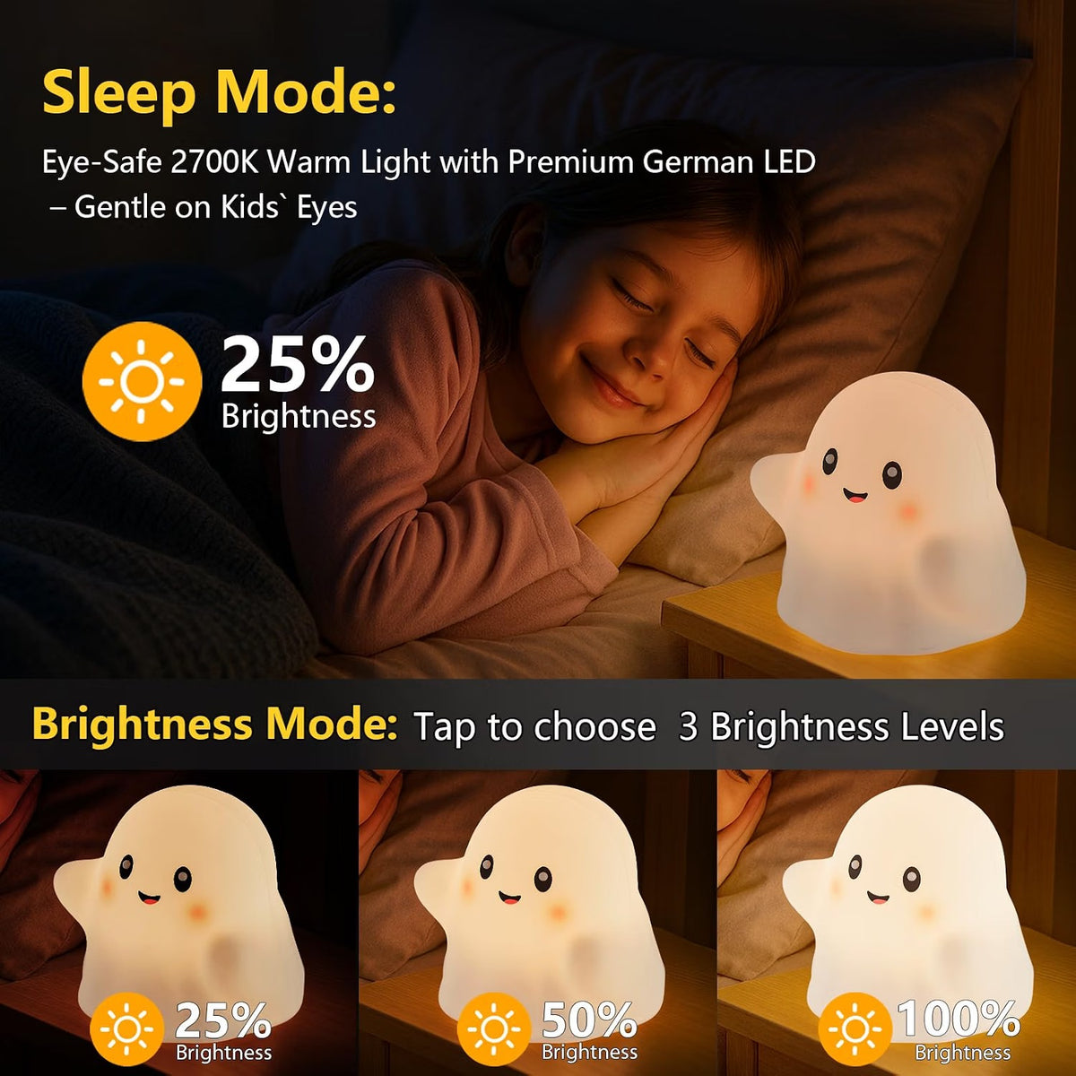 Cute Ghost Night Light for Kids, Interactive Toy Ghost with Music