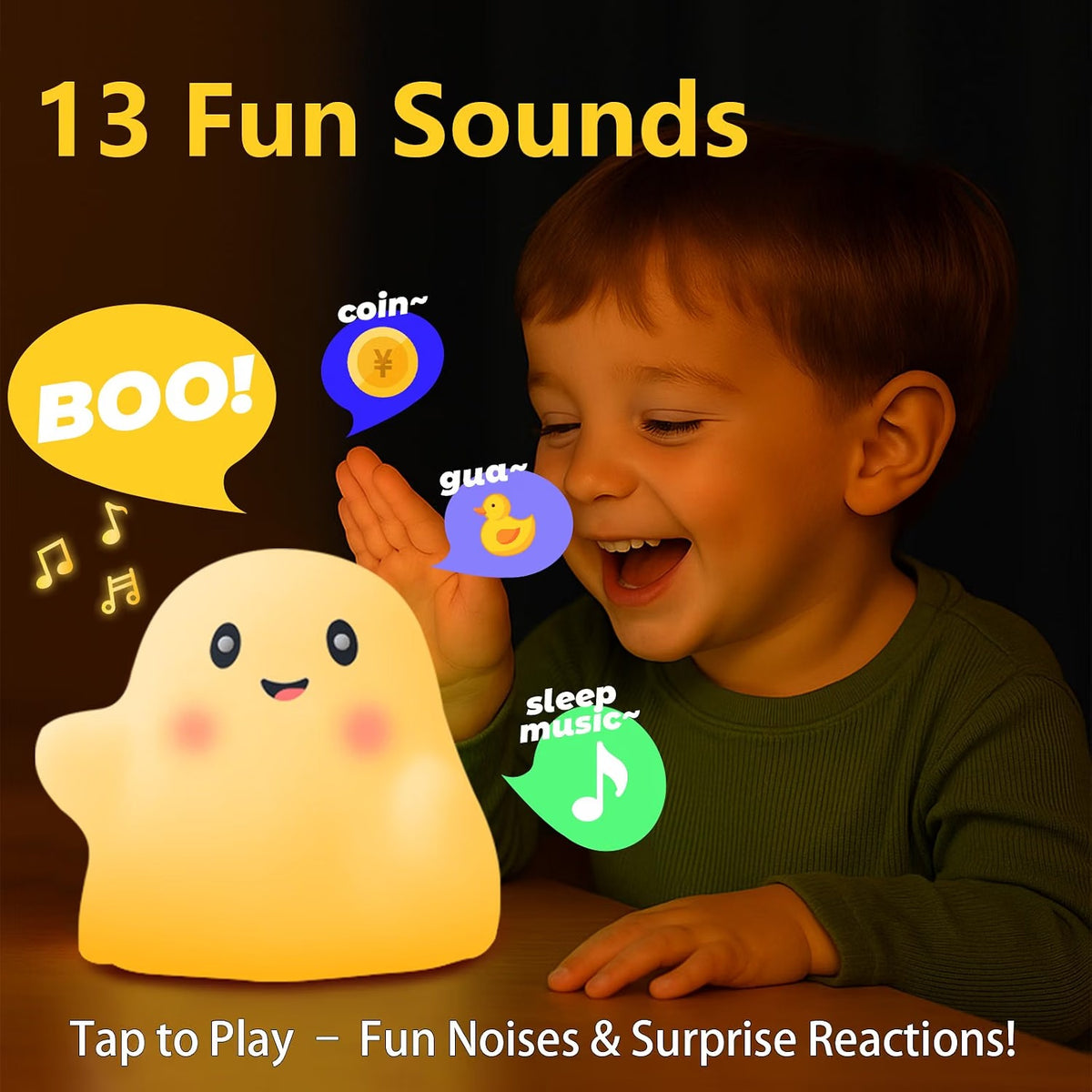 Cute Ghost Night Light for Kids, Interactive Toy Ghost with Music
