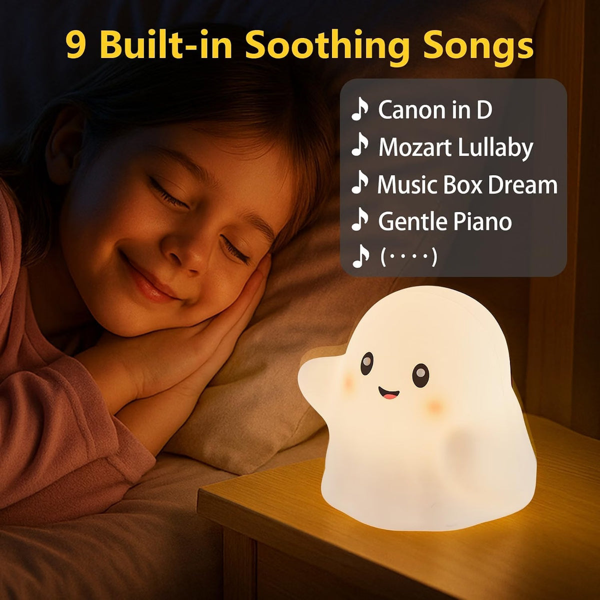 Cute Ghost Night Light for Kids, Interactive Toy Ghost with Music