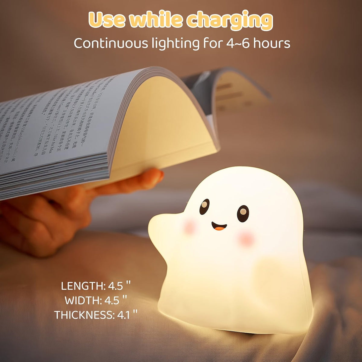 Cute Ghost Night Light for Kids, Interactive Toy Ghost with Music