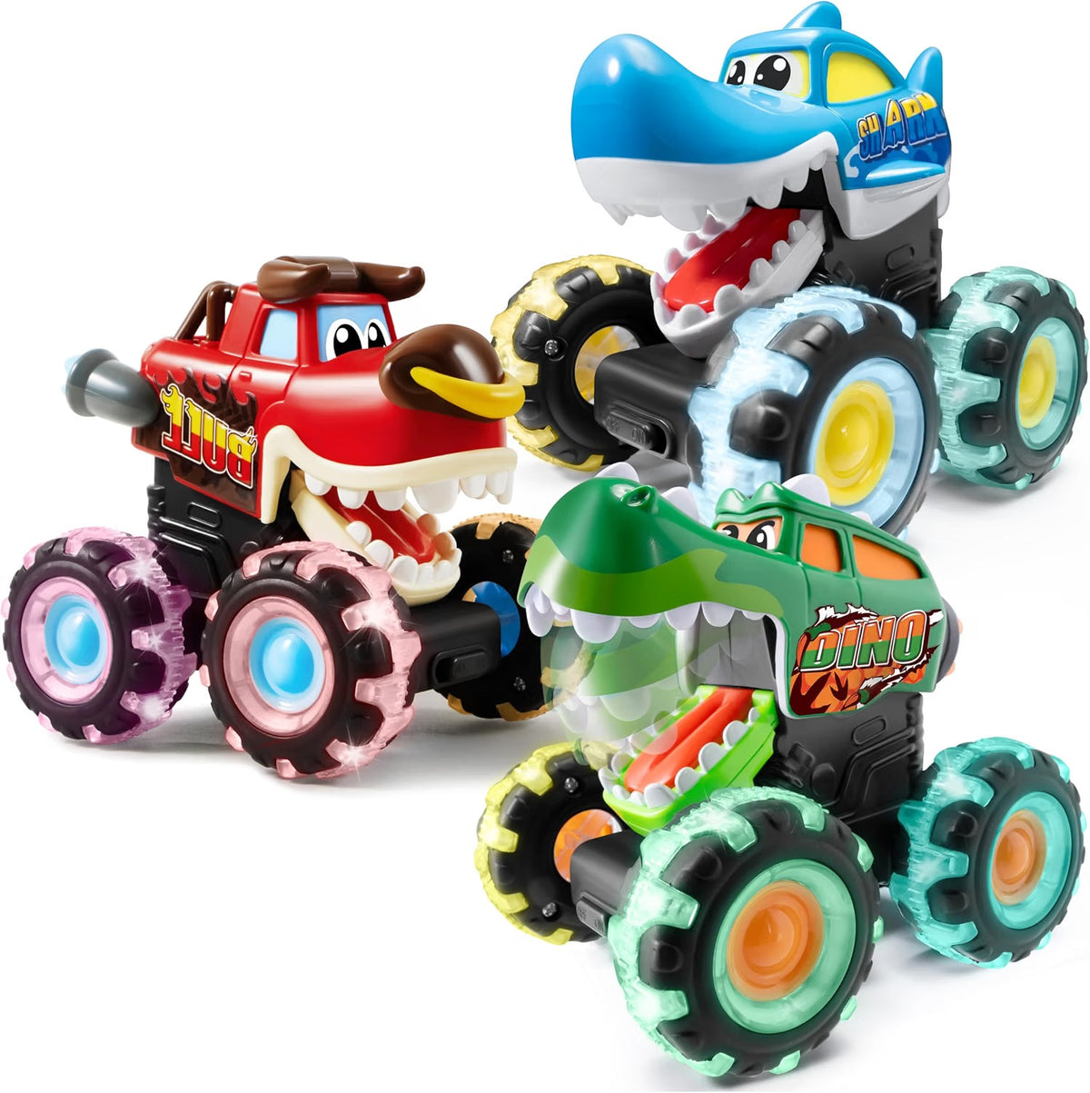JOYIN 3-Pack Light-Up Dinosaur Monster Trucks