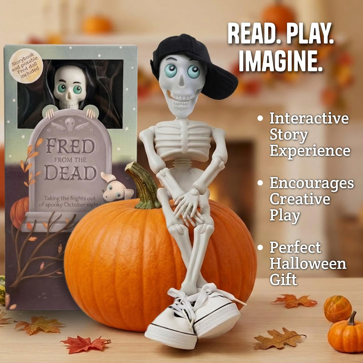 Skeleton Doll and Book Set – Halloween Kids Toy Gift