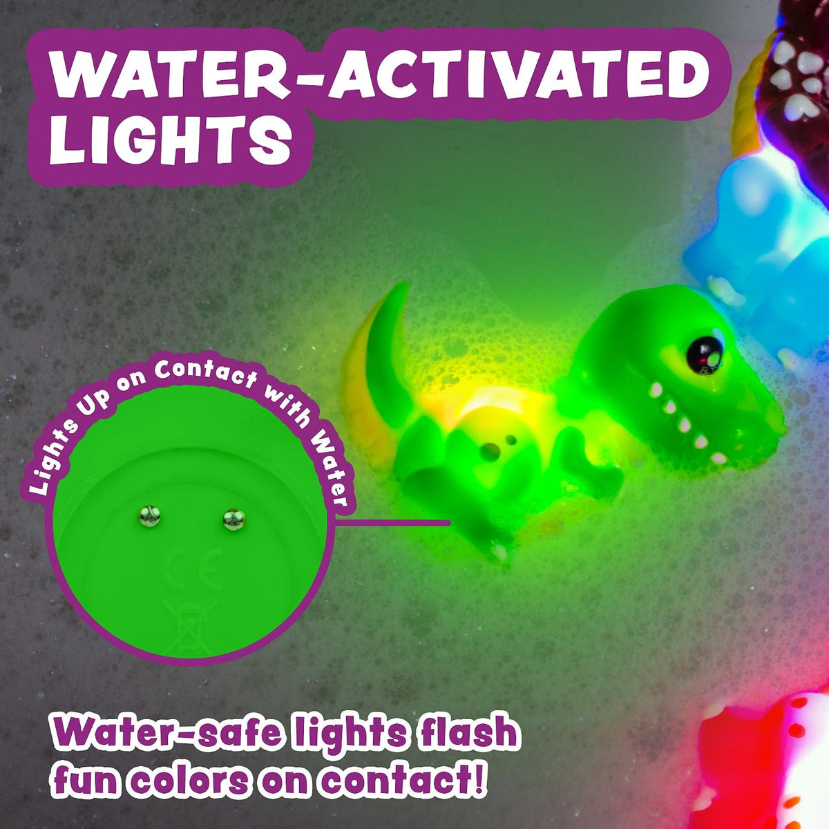 Tub Works Dinos Dinosaur Light-Up Bath Toys, 6 Pack