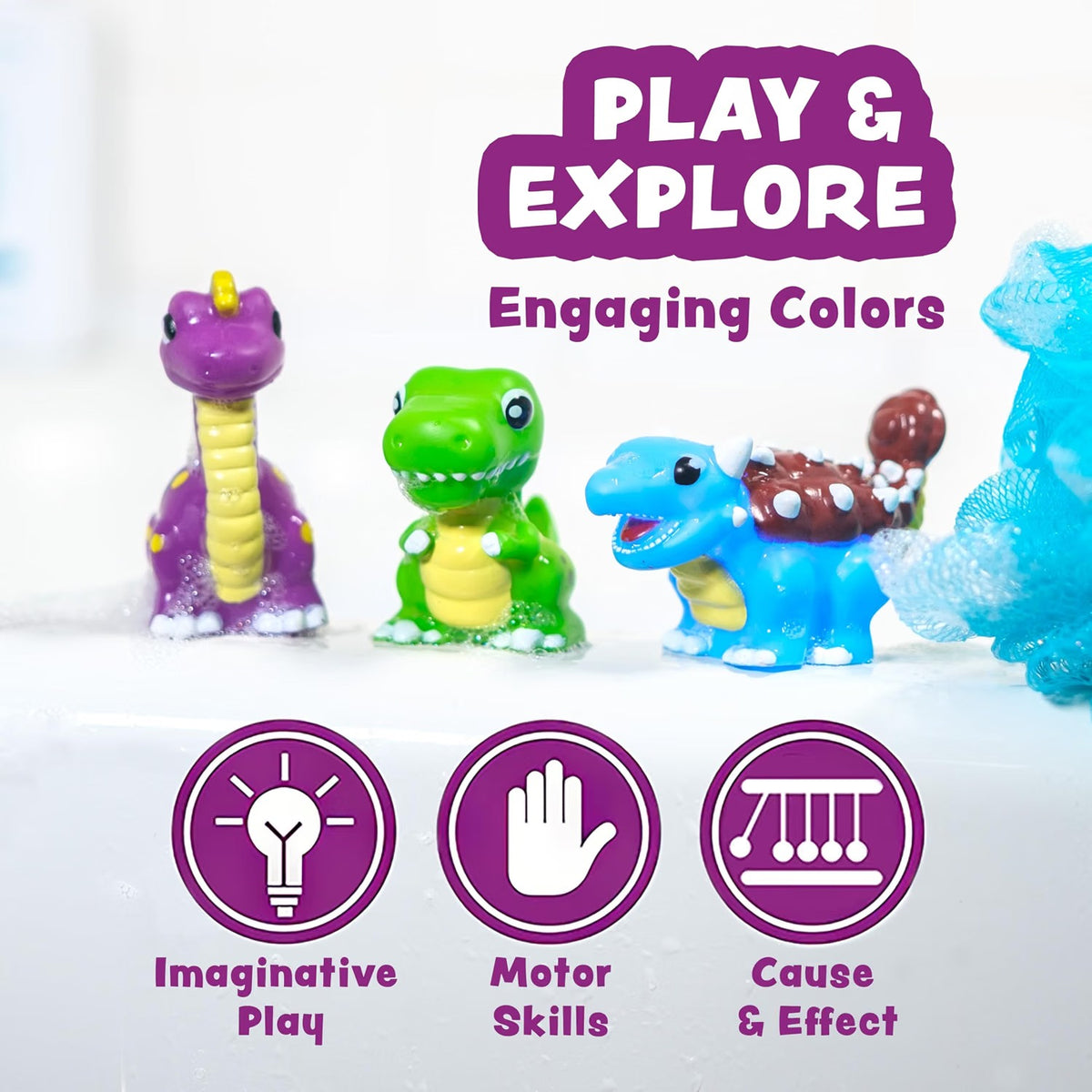 Tub Works Dinos Dinosaur Light-Up Bath Toys, 6 Pack
