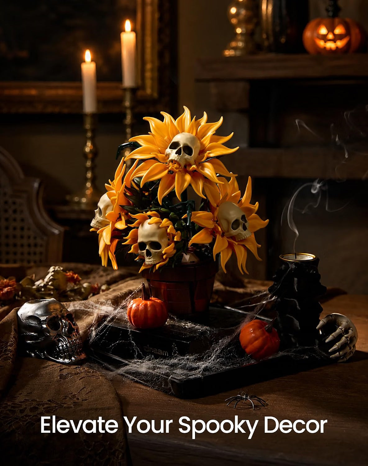 Gothic Skull Sunflower Potted Halloween Building Set for Adults