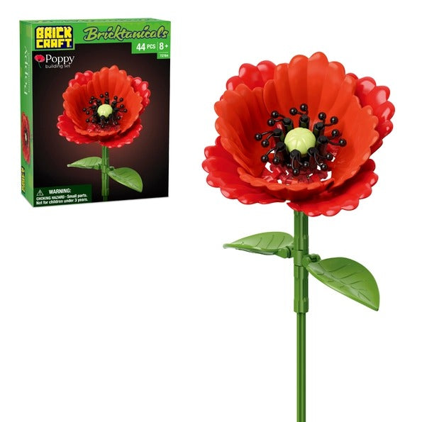 Poppy Flower Building Set, Brick Bouquet Decor 44pc