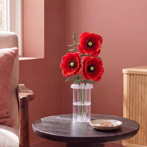 Poppy Flower Building Set, Brick Bouquet Decor 44pc