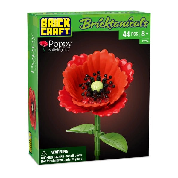 Poppy Flower Building Set, Brick Bouquet Decor 44pc