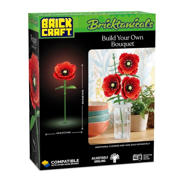 Poppy Flower Building Set, Brick Bouquet Decor 44pc