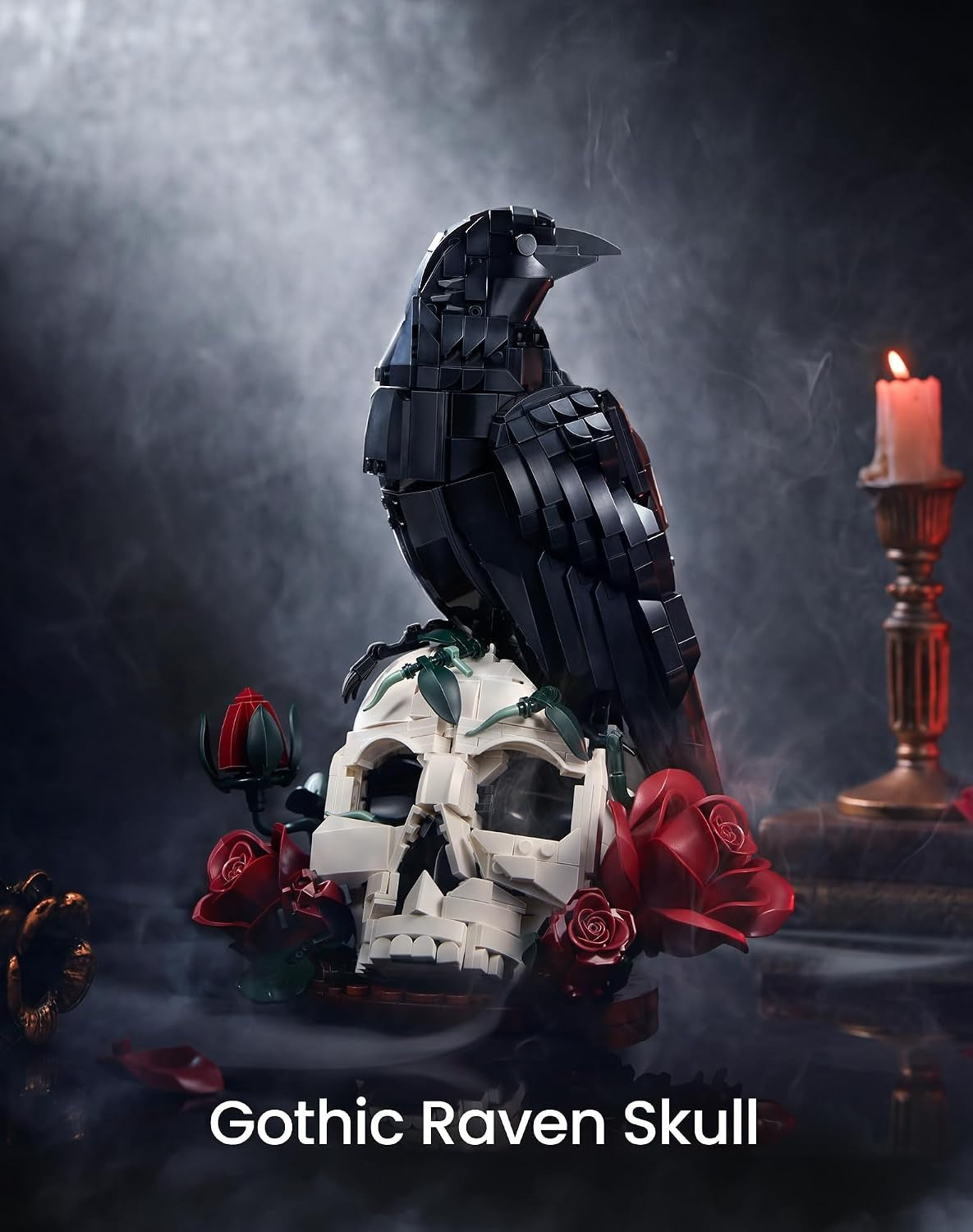Gothic Skull, Raven & Flowers Halloween Building Blocks Set