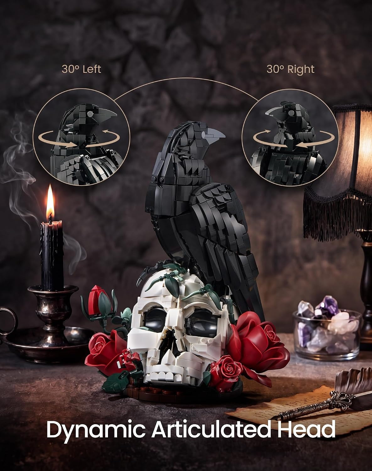 Gothic Skull, Raven & Flowers Halloween Building Blocks Set