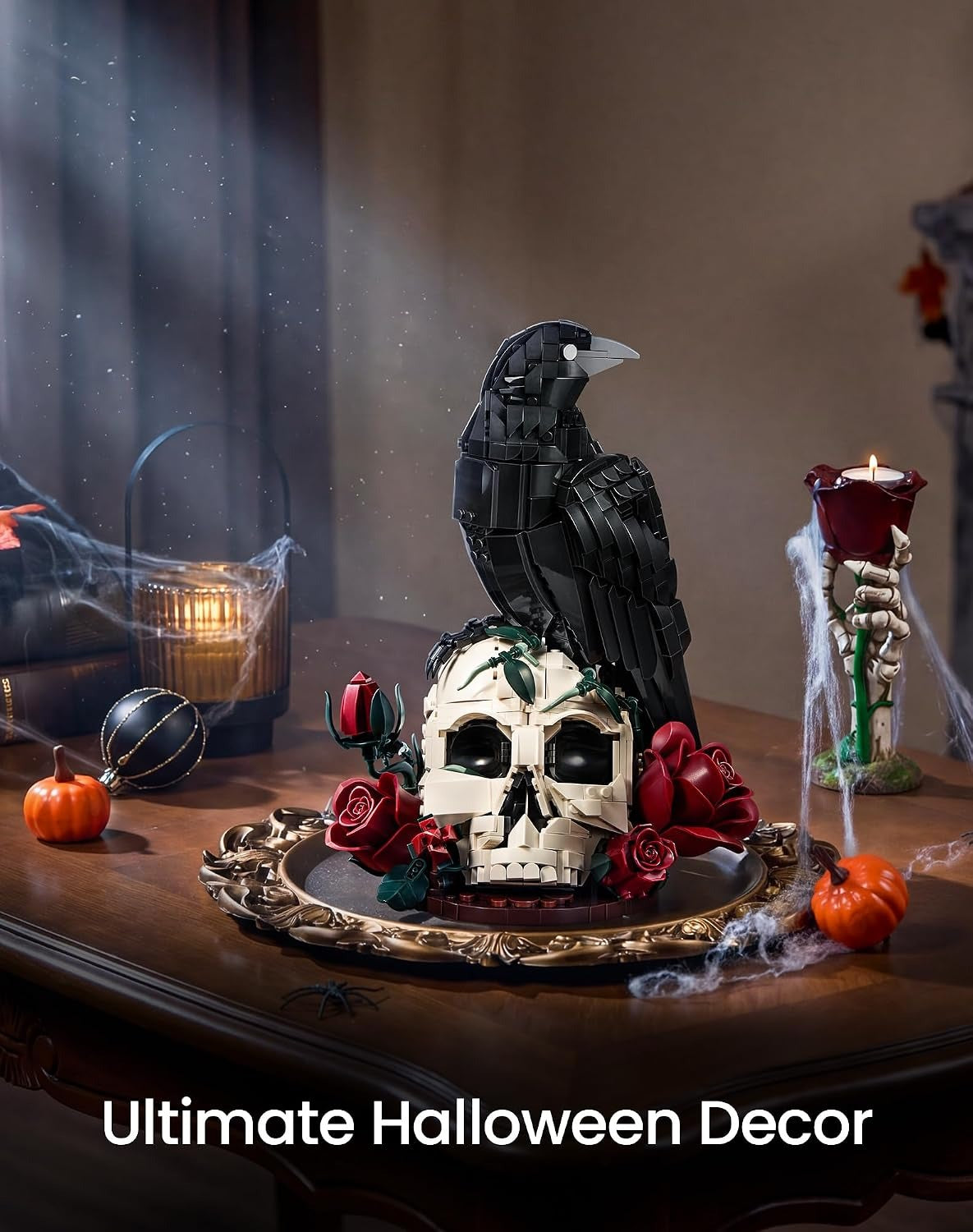 Gothic Skull, Raven & Flowers Halloween Building Blocks Set