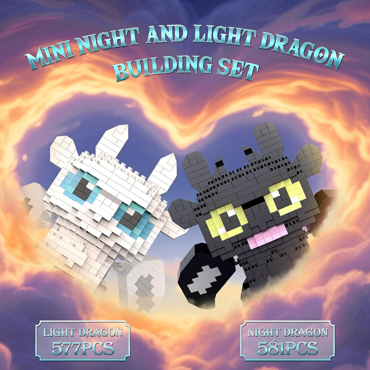 Micro Dragon Building Set, Black & White Dragons, 1,158 Pieces