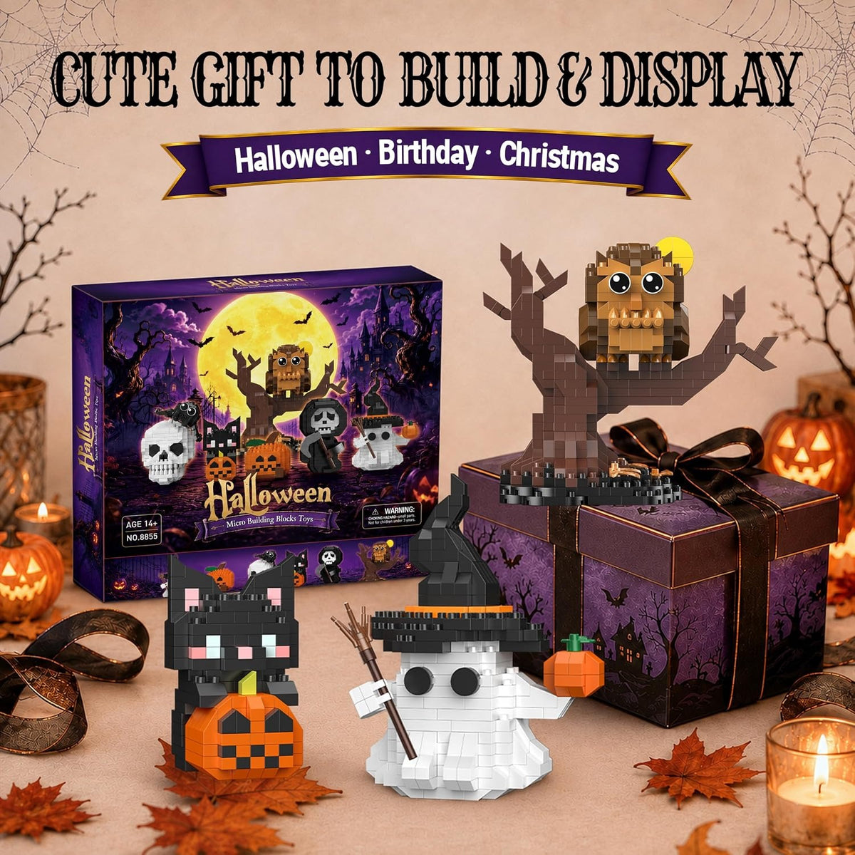Halloween Building Set, 6 Spooky Micro Brick Display Models