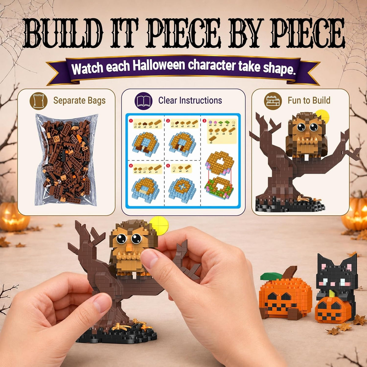 Halloween Building Set, 6 Spooky Micro Brick Display Models