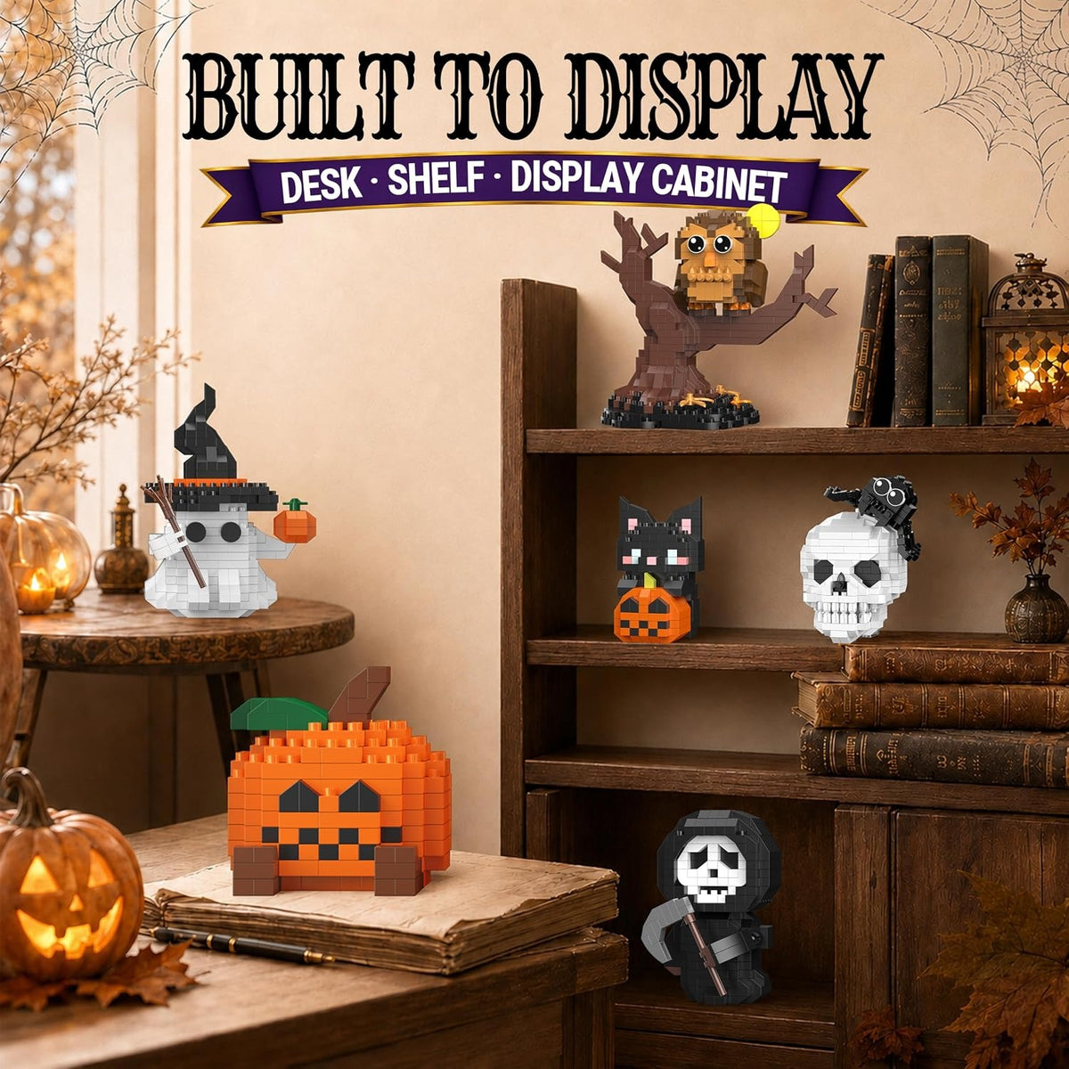 Halloween Building Set, 6 Spooky Micro Brick Display Models