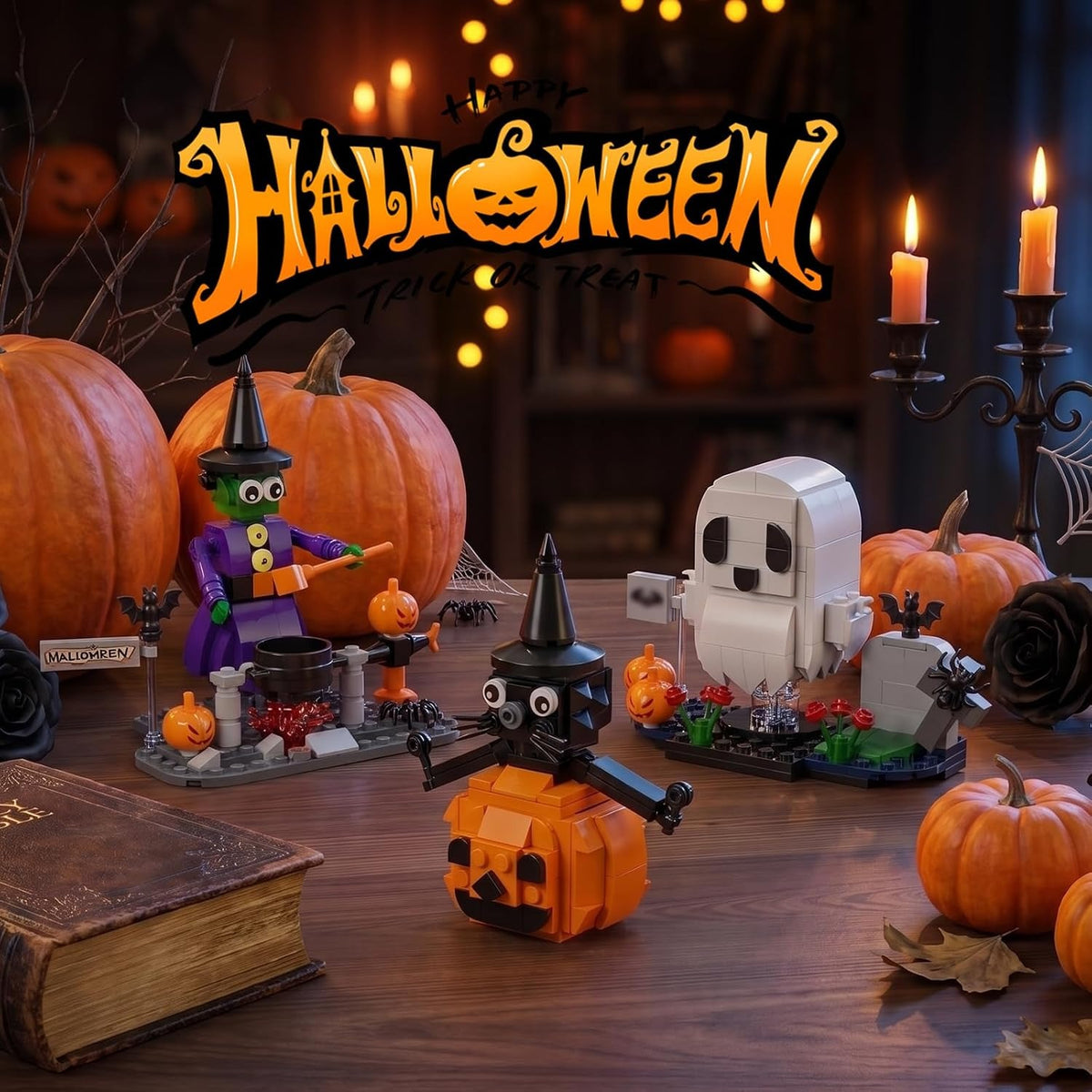 Halloween Building Set – Ghost, Witch, Cat & Pumpkin