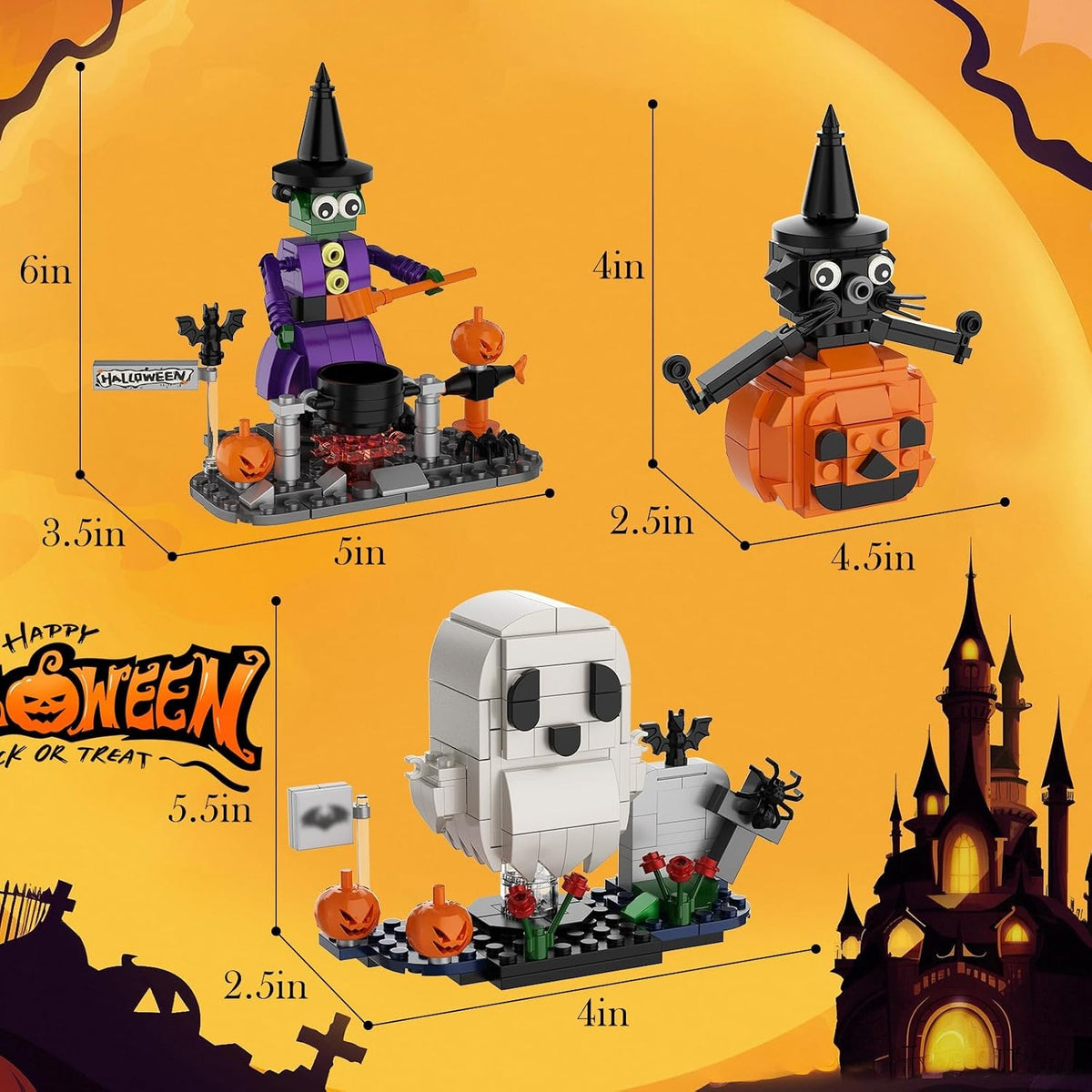 Halloween Building Set – Ghost, Witch, Cat & Pumpkin