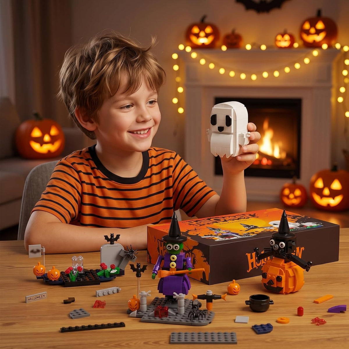 Halloween Building Set – Ghost, Witch, Cat & Pumpkin