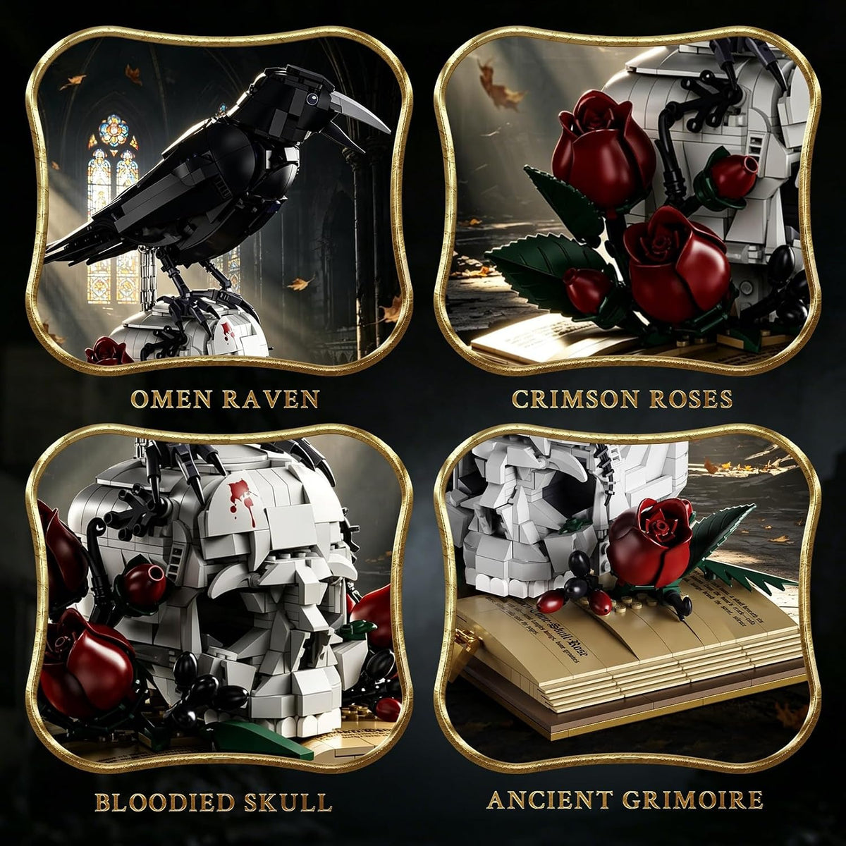 Gothic Raven & Skull Building Set for Adults, 1,358 Pieces