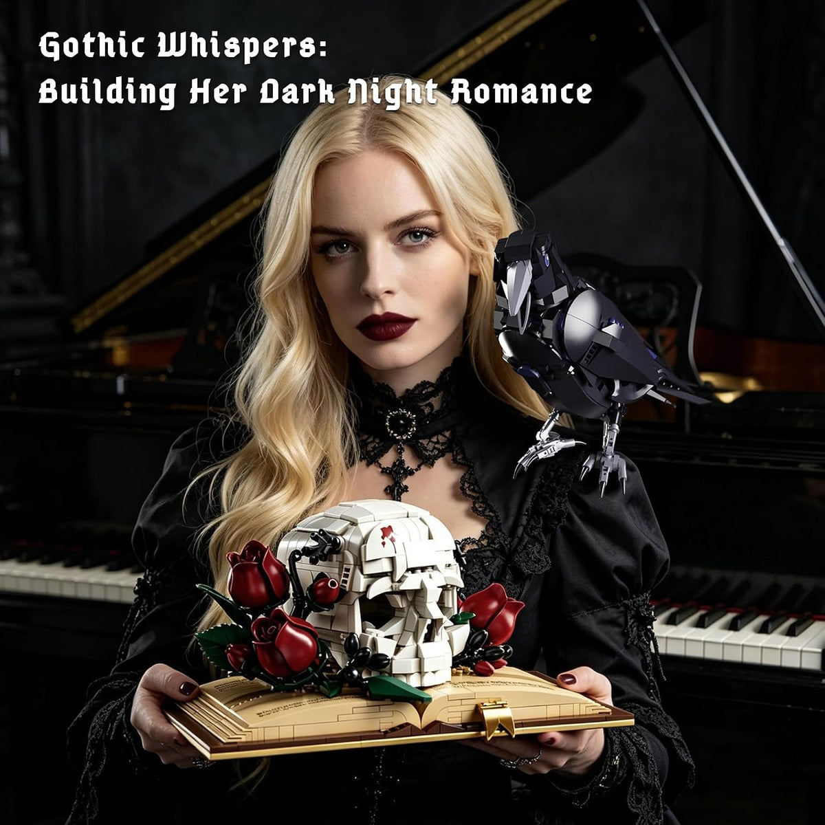 Gothic Raven & Skull Building Set for Adults, 1,358 Pieces