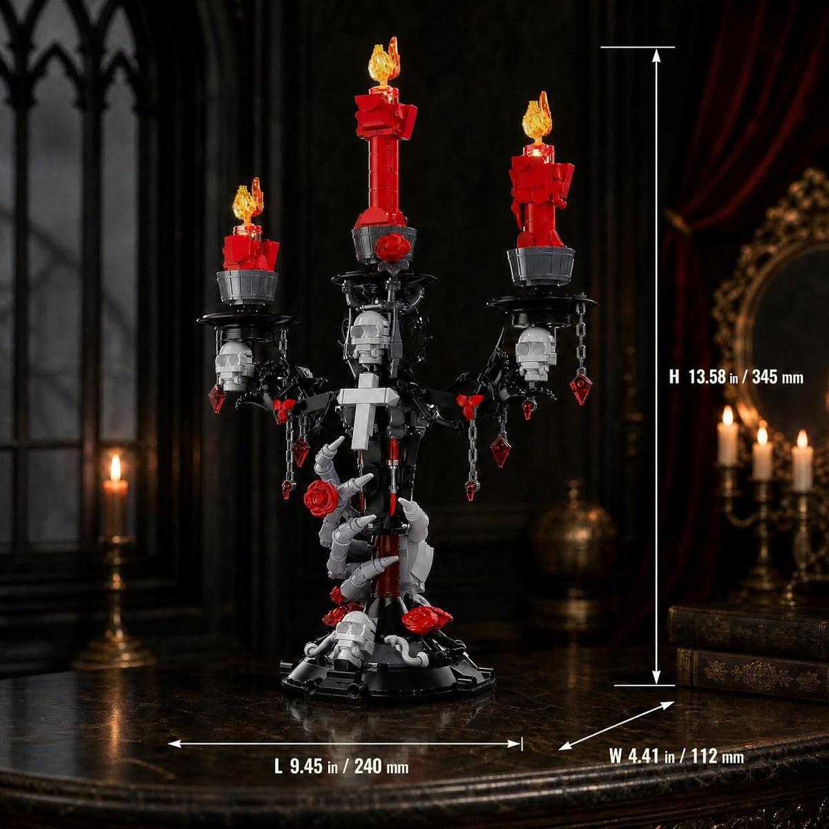 JAKI Gothic Skull Hand & Roses Candelabra Building Kit with LED Light