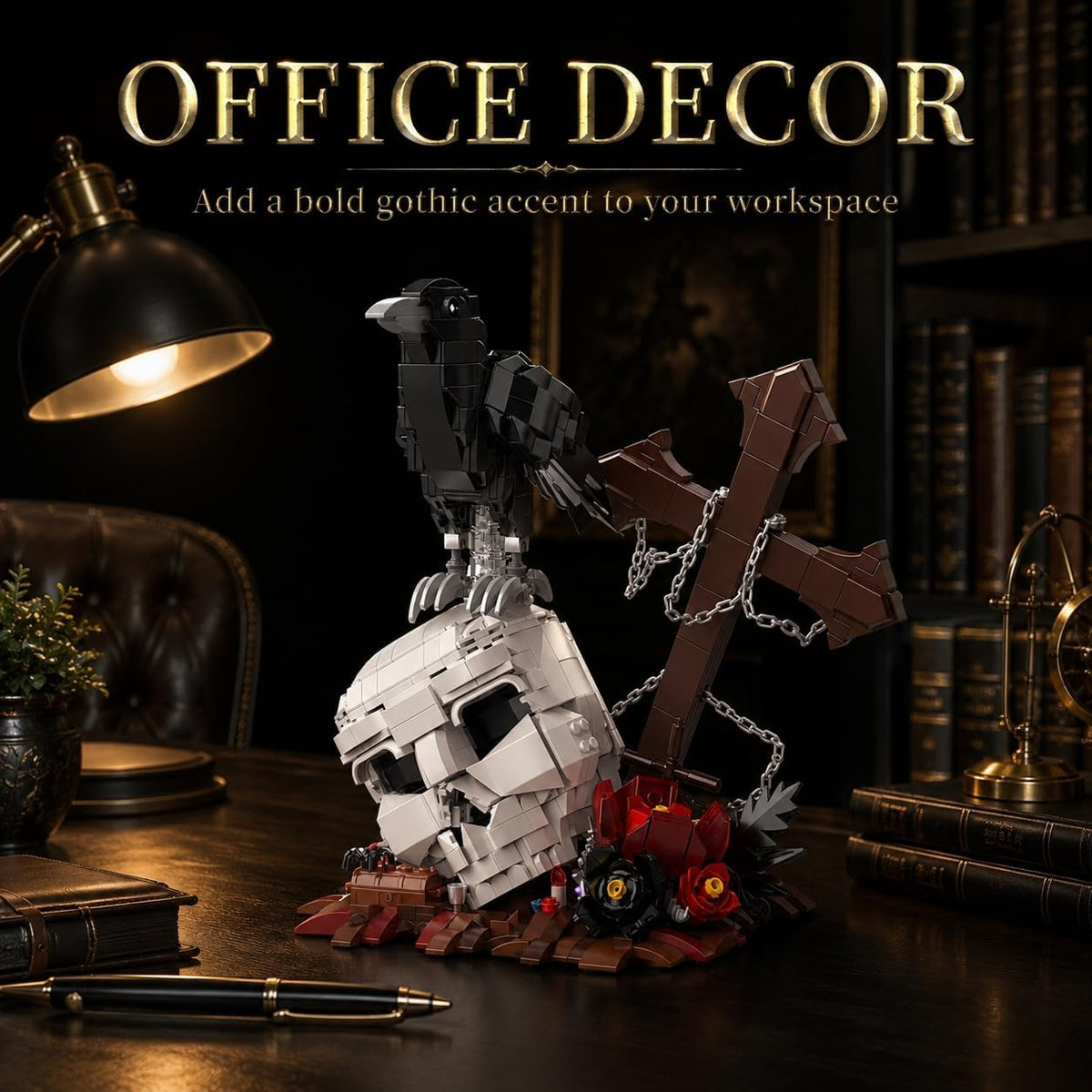 Skull & Animals Halloween Building Set with Goth Flowers – 1,237 Pieces