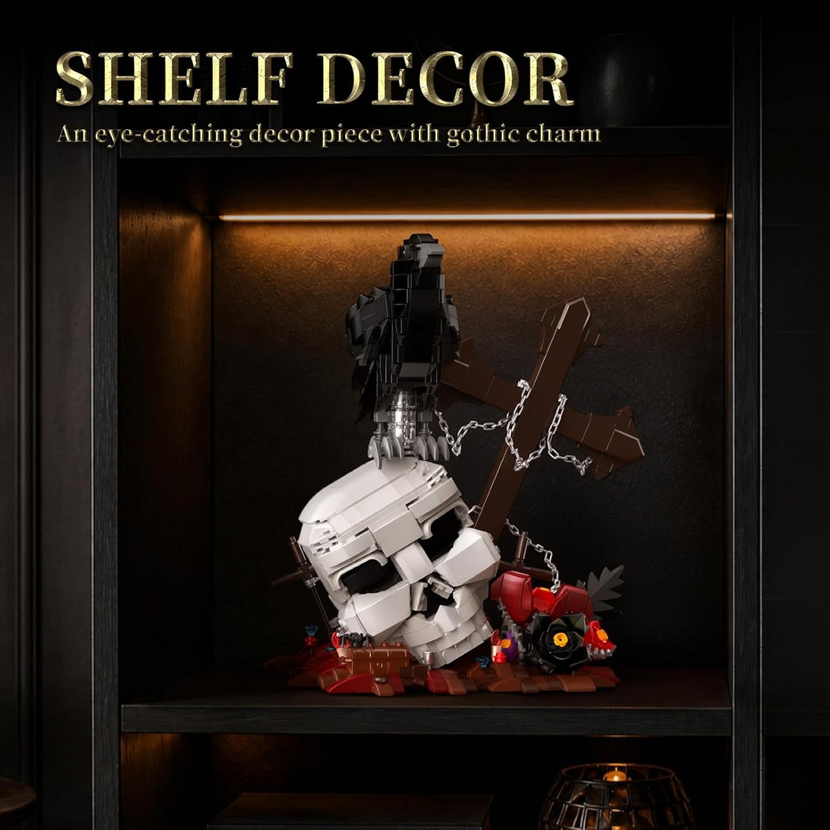 Skull & Animals Halloween Building Set with Goth Flowers – 1,237 Pieces
