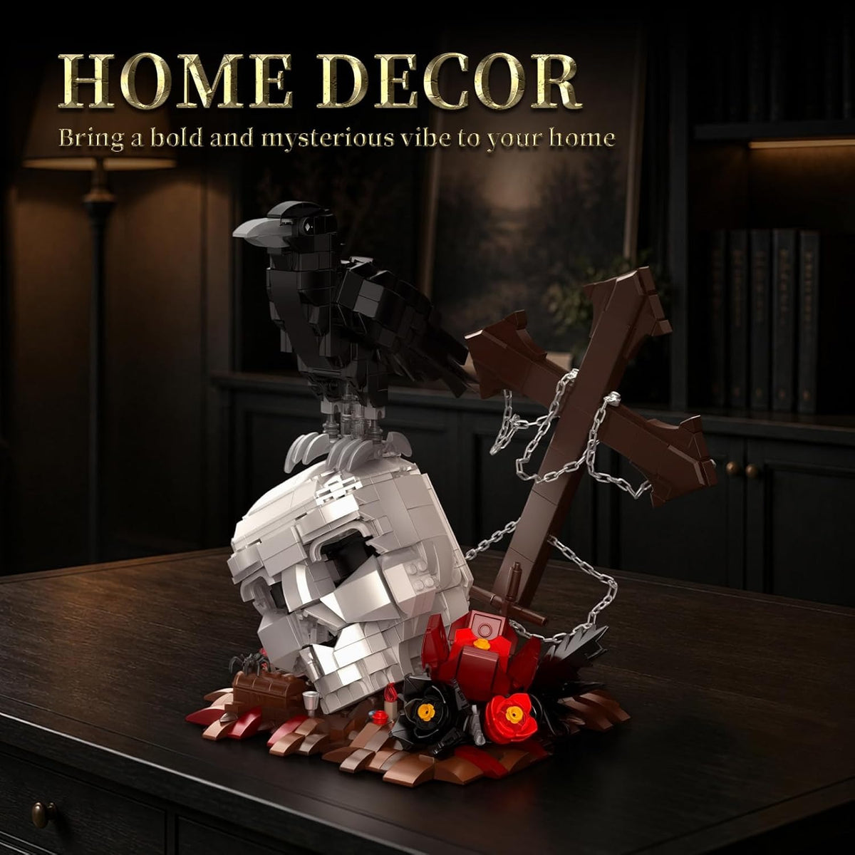 Skull & Animals Halloween Building Set with Goth Flowers – 1,237 Pieces