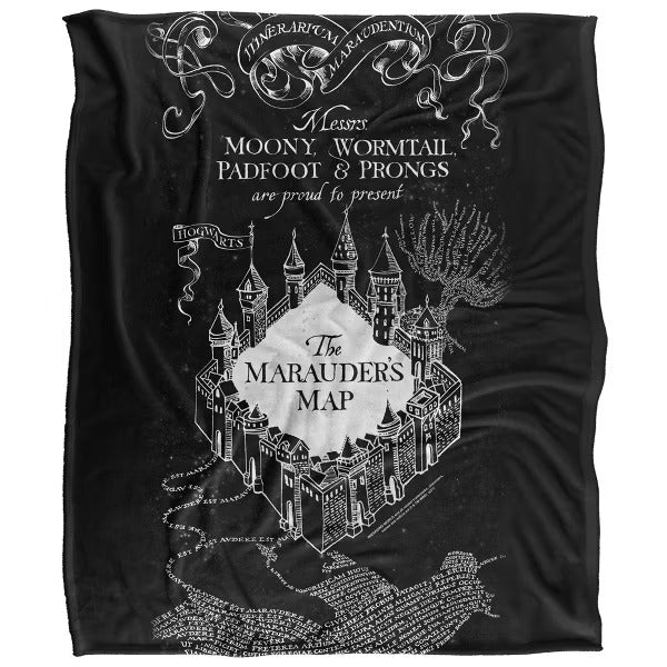 Harry Potter Black & White Map Silky Touch Throw Blanket – 50" x 60"