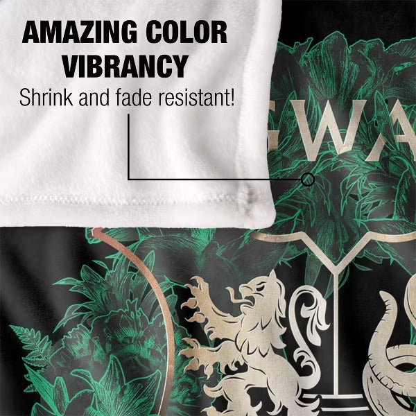 Harry Potter Hogwarts Green & Gold Floral Crest Throw Blanket – 50" x 60"